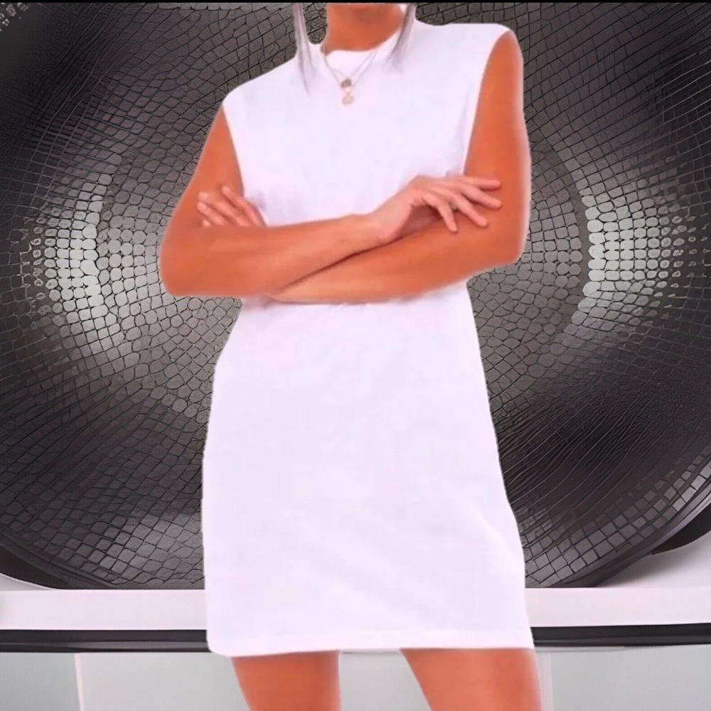 Vest White Oversized Sleeveless Cotton T- Shirt Mini Dress